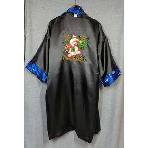 Asian Kimono Robe Vtg ROSE Just for You L Dressing Gown Embroidered Reversible